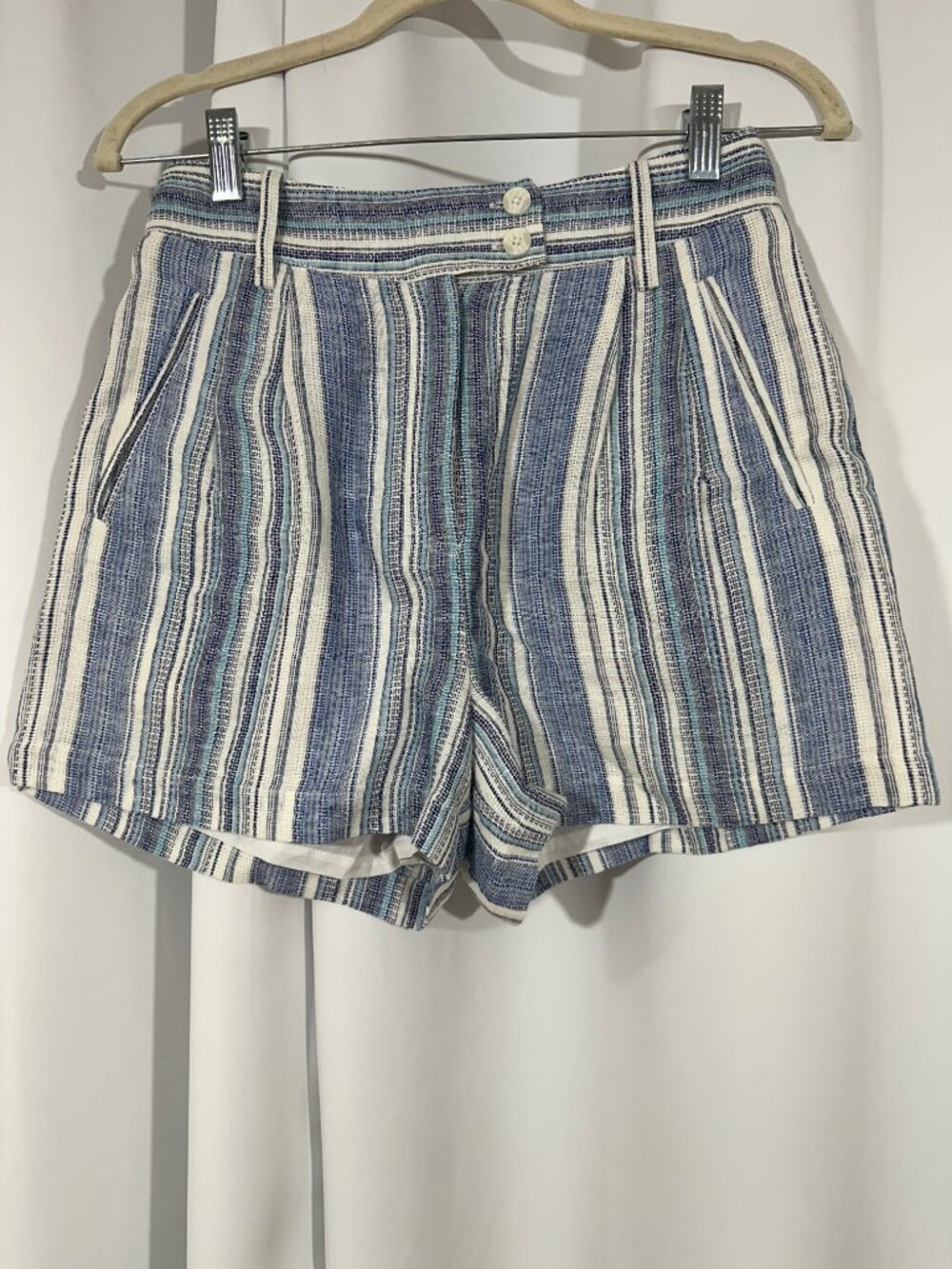 Cremieux Size 0 Blue Striped Linen Blend Shorts Coastal Preppy Lined Summer
